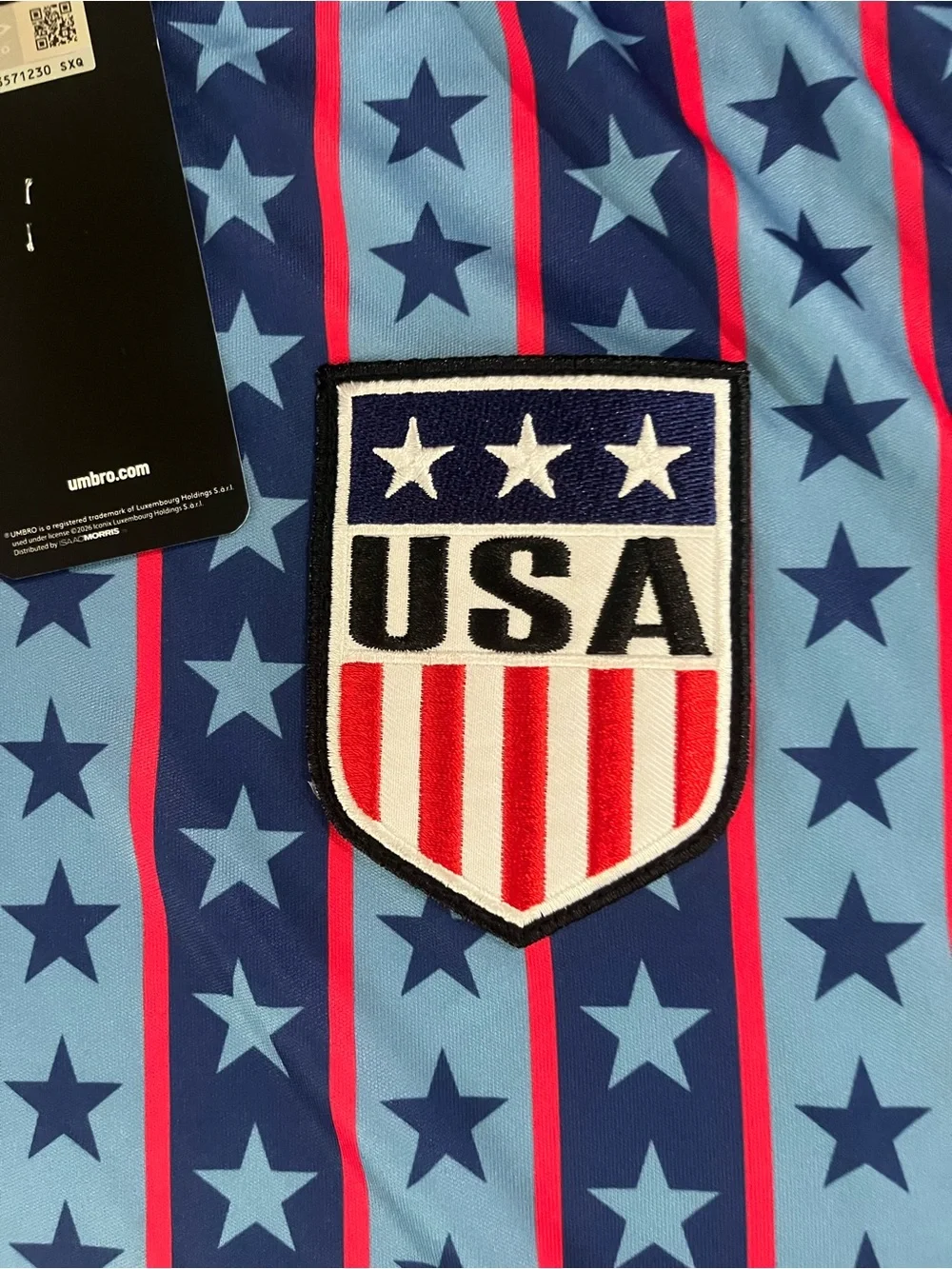 Umbro Men’s USA Star Stripe Polo Shirt - Blue / Light Blue / Red - Picture 3 of 5